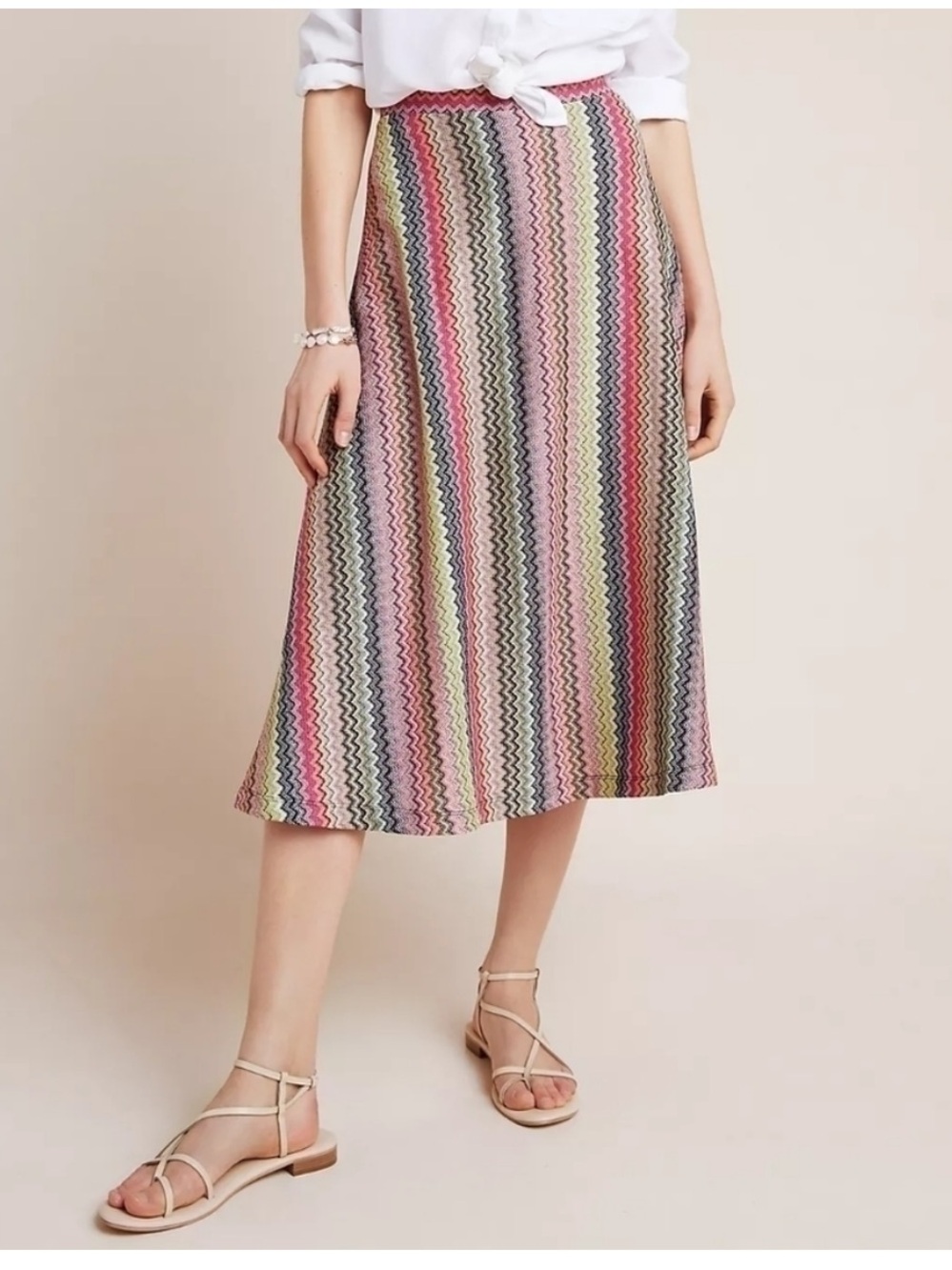 Anthropologie Maeve Arely Colorful Knit A-Line Stretchy Midi Skirt - Small